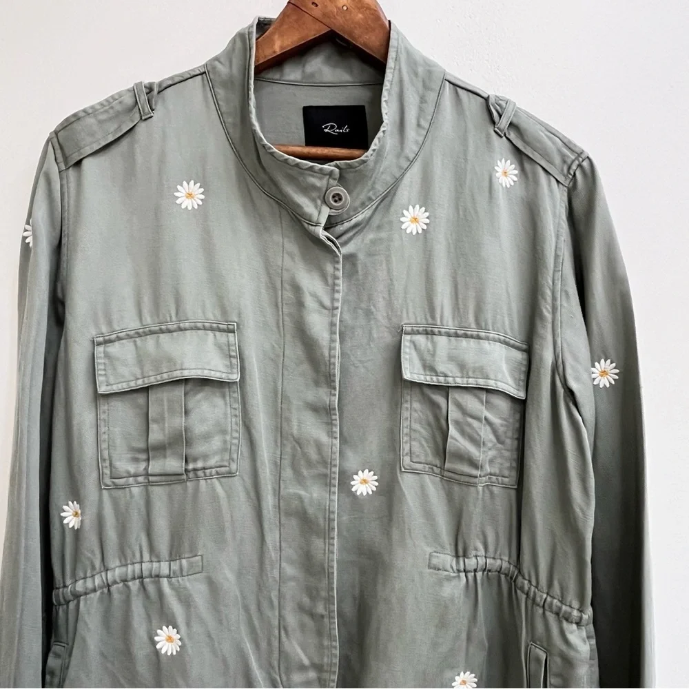 Rails Sahara Sage Embroidered Daisies Jacket Green Linen Blend Large - Picture 11 of 14